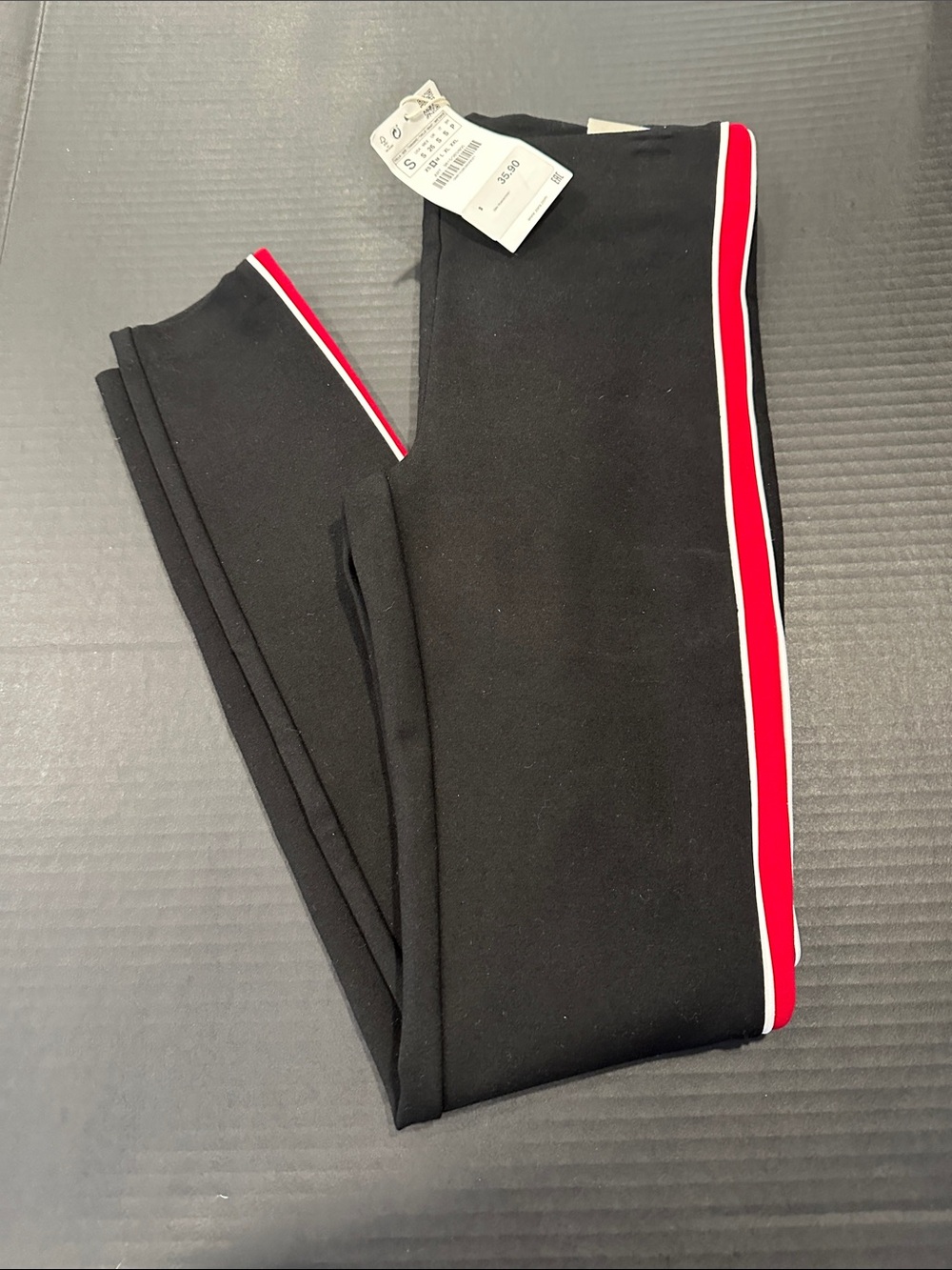 Zara Black Leggings with Red & White Side Stripes